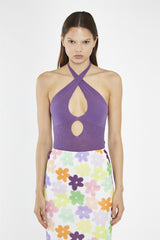 Amethyst Cross-Over Halterneck Knitted-Bodysuit