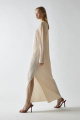 Light-Apricot Plisse Midaxi-Dress