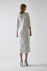 Silver-Iridescent Sequin A-Line Midaxi-Dress