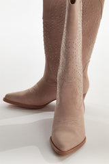 Baby-Pink Studded Cowboy Knee-High-Boots