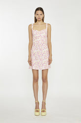 Pink-Yellow-Bunch-Floral Sleeveless Mini-Dress