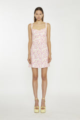 Pink-Yellow-Bunch-Floral Sleeveless Mini-Dress