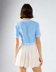 Light Blue White Trim Detail Crop Top