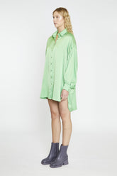 Apple-Green-Sateen Shirt Oversized Mini-Dress