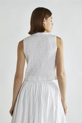 White Shirred Tie-Front Top