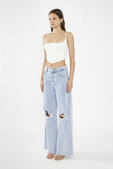 Off White Lace-Up Back Crop-Top