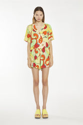 Orange-Swirl Strawberry Smocked-Waist Loose-Fit-Shorts