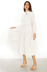 Ditsy Rose Stripe Long Sleeve Midi Dress.