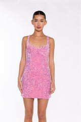 Light-Pink Velvet-Sequin Corset Mini-Dress
