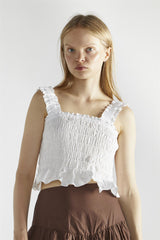 White Shirred Crop-Top