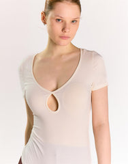 Off White Short Sleeve Keyhole Detail Bodysuit