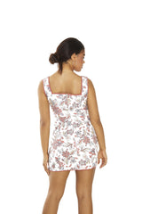 Rustic Floral Rib Square Neck Mini-Dress