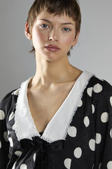 Black Large Spot Lace Trim Long Sleeve Playsuit