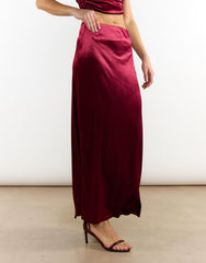 Burgundy Velvet Mid-Rise Maxi Skirt