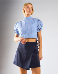 Navy Wrap Mini Skirt