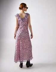 Glamorous Woman's Lilac Dalmatian Print Ruffle Maxi Dress