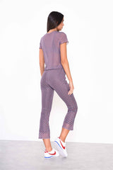 Mini Geo Mesh Cropped Flared Trousers
