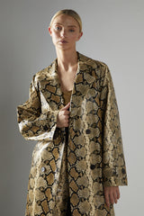 Beige-Snakeskin Double-Breasted Trench-Coat
