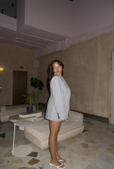 Grey Pinstripe Collared Oversized-Jacket