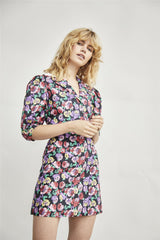 Multi Graphic Rose White Shirt Mini-Dresses