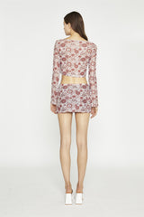 Nude Brown Vintage Floral Split Mini-Skirt