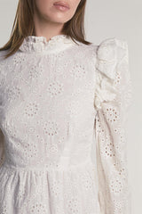 Off-White Eyelet-Ruffle-Trim Mini-Dress