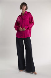 Raspberry-Sateen Long-Sleeve Shirt