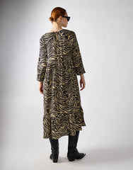 Stone Black Zebra 3/4 Sleeve Midi Dress