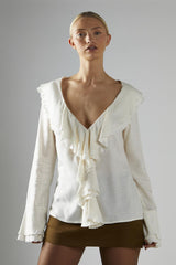 Off-White Ruffle-Front Blouse