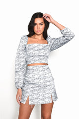 Mint Floral Mini Skirt with Front Splits