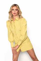 Citron Puff Sleeve Mini Shirt Dress