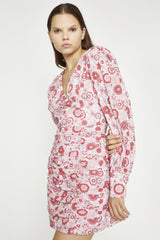 Pink Red Vintage Floral V-Neck Mini-Dress