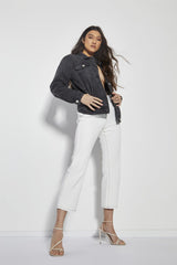 Washed Black Denim button Front Jacket