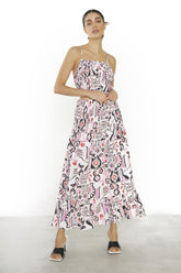 Pink Multi Abstract Spaghetti Strap Crop-Top