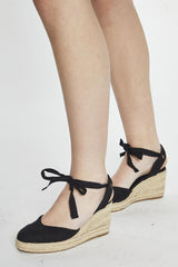 Black Ankle Tie Espadrille Wedges