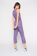 Dusty-Purple Floral Belted Jumpsuit