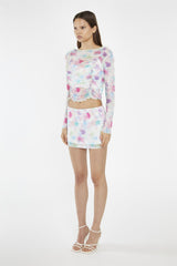 Watercolour Floral Mesh Mini Skirt