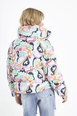 Multi Abstract Print Puffer Jacket