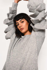 Grey Marl Statement-Sleeve Jumper