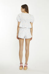 White Blue Pink Ditsy Floral Shorts