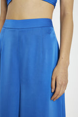 Wide Leg Trousers - Blue Sateen