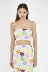 Multi-Flower Mesh Bandeau Crop-Top