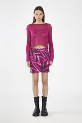 Pink Multi-Blurred Wave Wrap Mini-Skirt