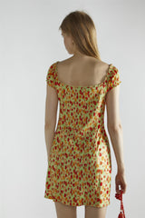 Apple-Green-Fruit Short-Sleeve-A-Line Mini-Dress