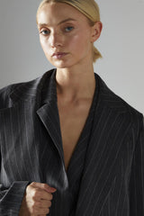 Grey-Pinstripe Double-Breasted Blazer