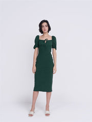 Forest Green Tie Front Midi Dress