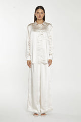 Champagne-Satin Diamante-Bow Shirt