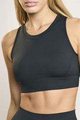 Signature Black Open-Back Crop-Top.
