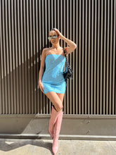 Blue Flower Mesh Bandeau Mini-Dress