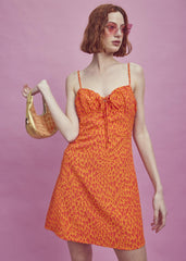 Lexie Ruched Bust Mini-Dress -Orange/Red Heart